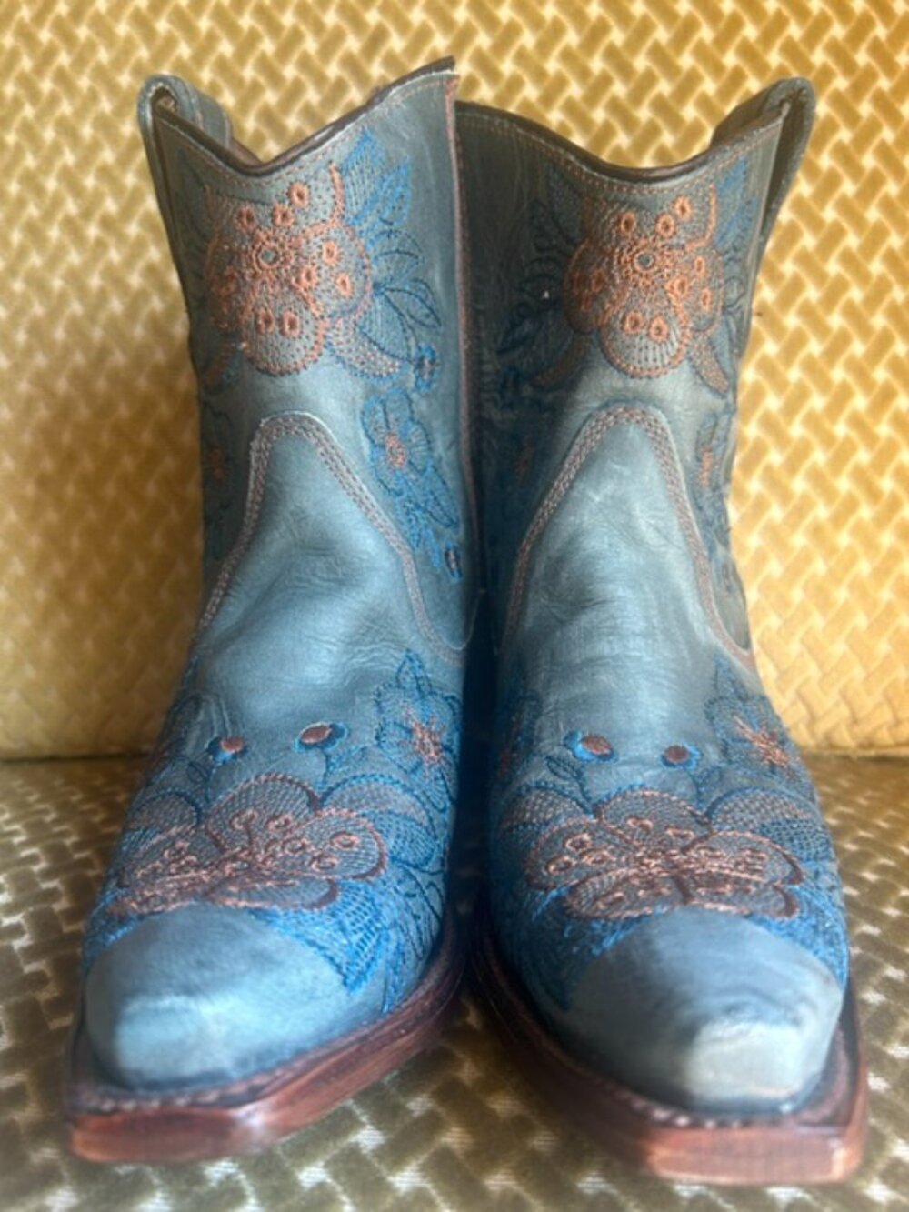 Corral Rich Blue Leather Flower Embroidered Zip Ankle Snip Western Booties NEW - Picture 16 of 16